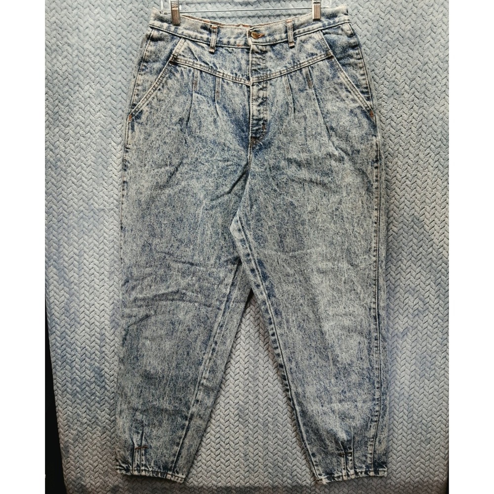 Vintage Chic Acid Wash Pleated High Waist Tapered Jeans Blue 18W Made in USA
